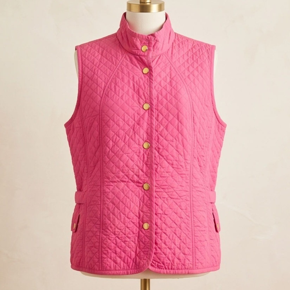 Talbots Woman 2XP Petites Pink Quilted Button Up Vest Pockets *Spot on Back*